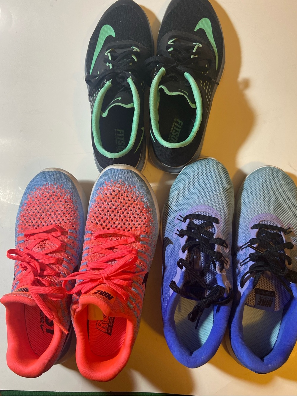 3 Pairs Nike FS Lite Run 2 Green /Pink/ Blue Athletic Running Sneakers Sz 7